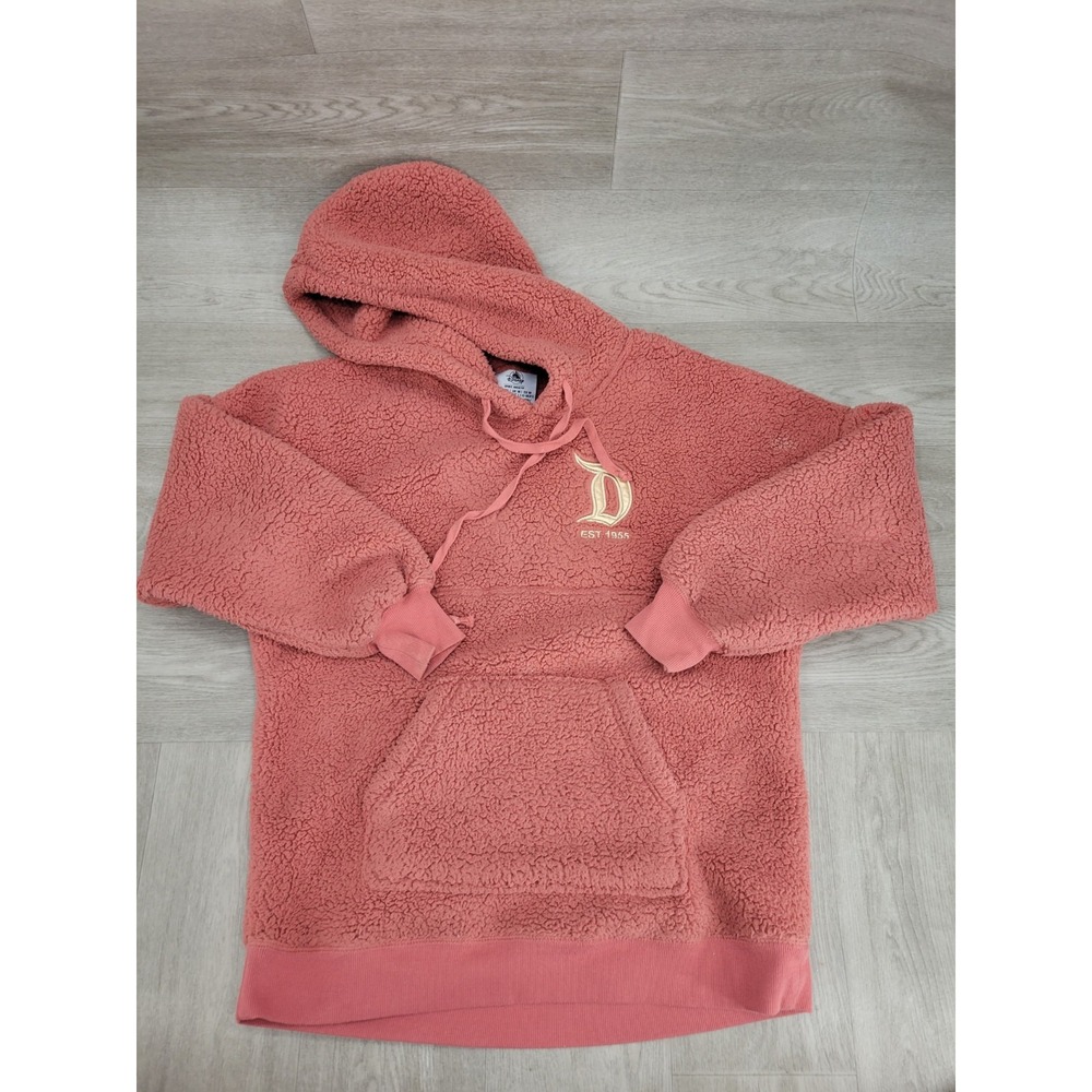 Disneyland Spirit Jersey Sherpa Hoodie Adult M Peach Pink Resort Plush Fleece